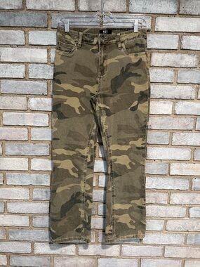 KUT Kelsey Olive Green Camo Straight Leg Jeans